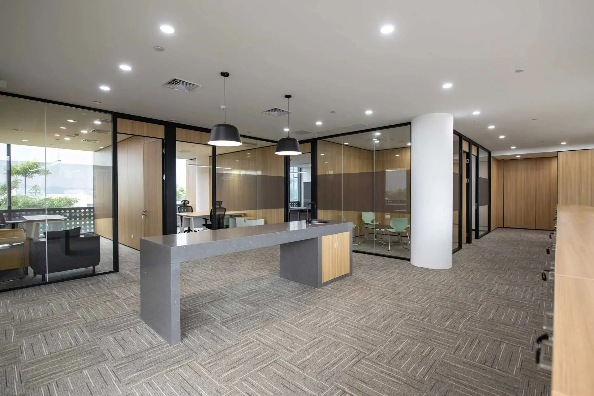 Professional commercial cleaning team cleaning office space